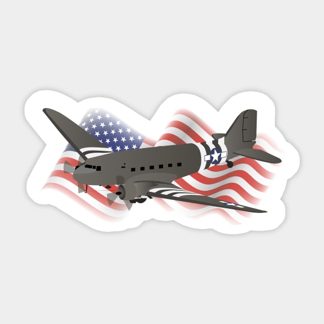 Patriotic Douglas C-47 Skytrain WW2 Transport Airplane Sticker by NorseTech